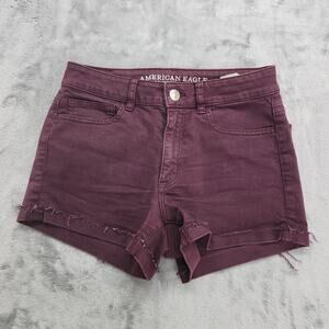 American Eagle Short Womens 6 Red Plum Super Stretch AEO Denim High Rise Shortie